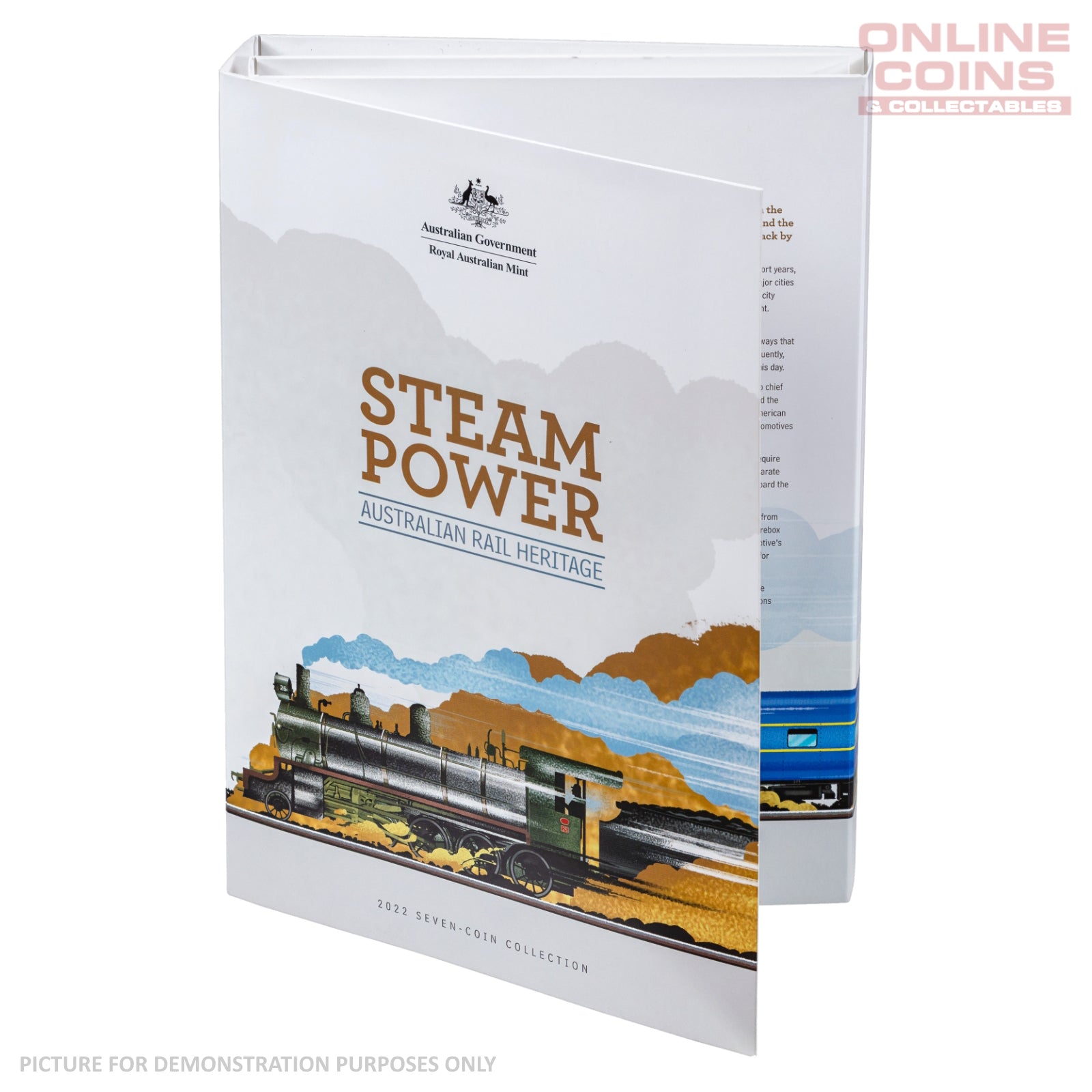 2022 50c CuNi Coloured Uncirculated Folder and Coins - Australian Steam Trains